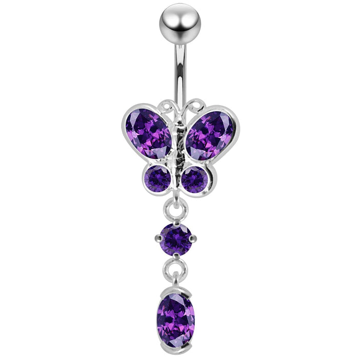 Multi Stones Moving Fancy Curved Navel Ring - Monster Piercing