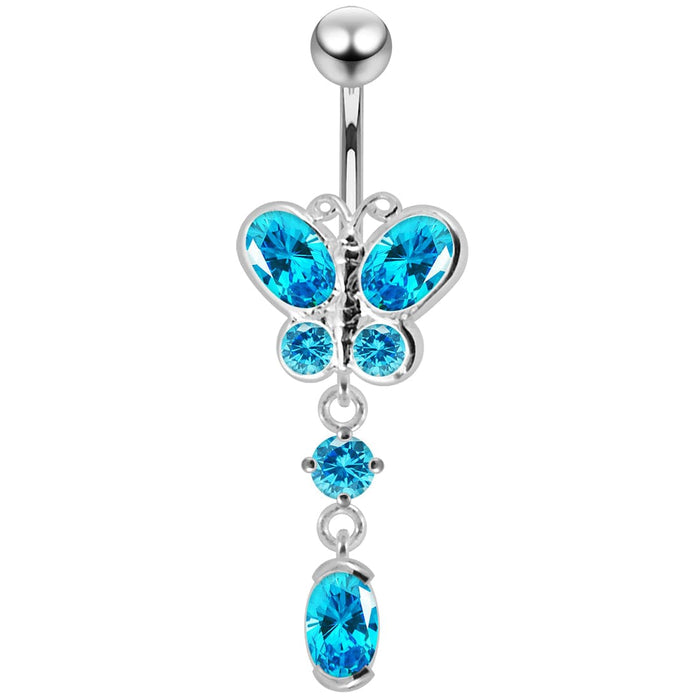 Multi Stones Moving Fancy Curved Navel Ring - Monster Piercing