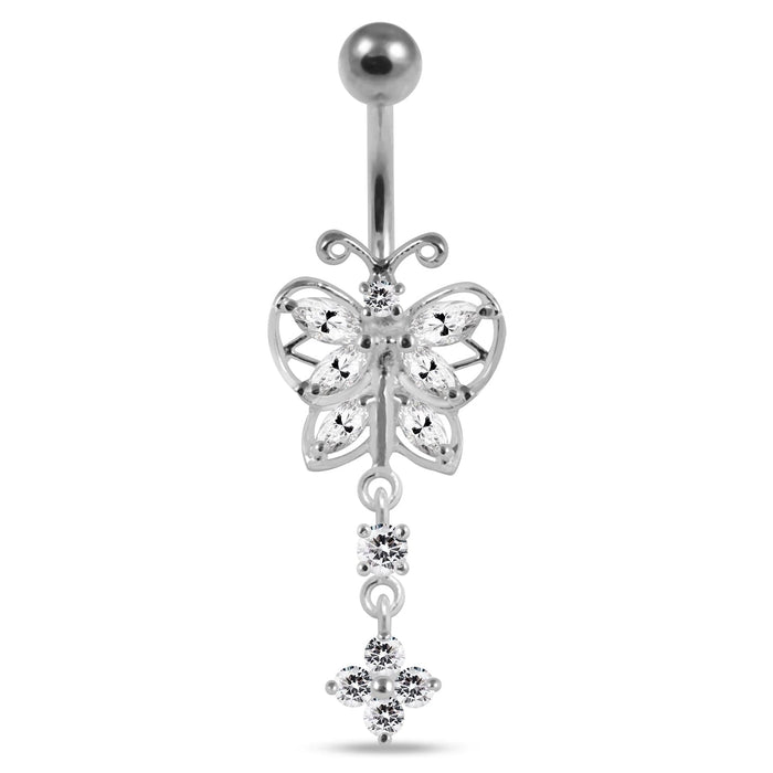 Multi Stones Moving Fancy Curved Navel Ring - Monster Piercing