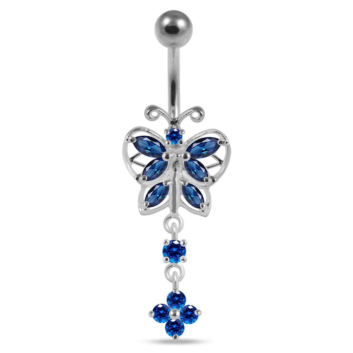 Multi Stones Moving Fancy Curved Navel Ring - Monster Piercing