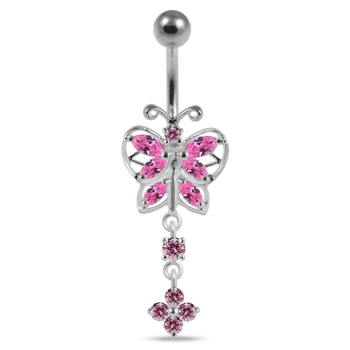 Multi Stones Moving Fancy Curved Navel Ring - Monster Piercing