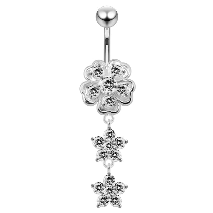 Clover and Flower Dangle Belly Bar - Monster Piercing