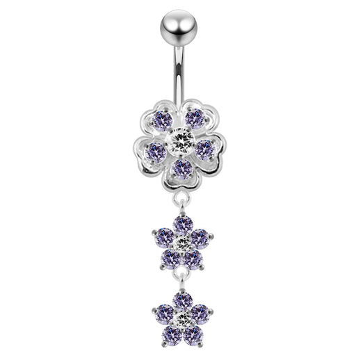 Clover and Flower Dangle Belly Bar - Monster Piercing