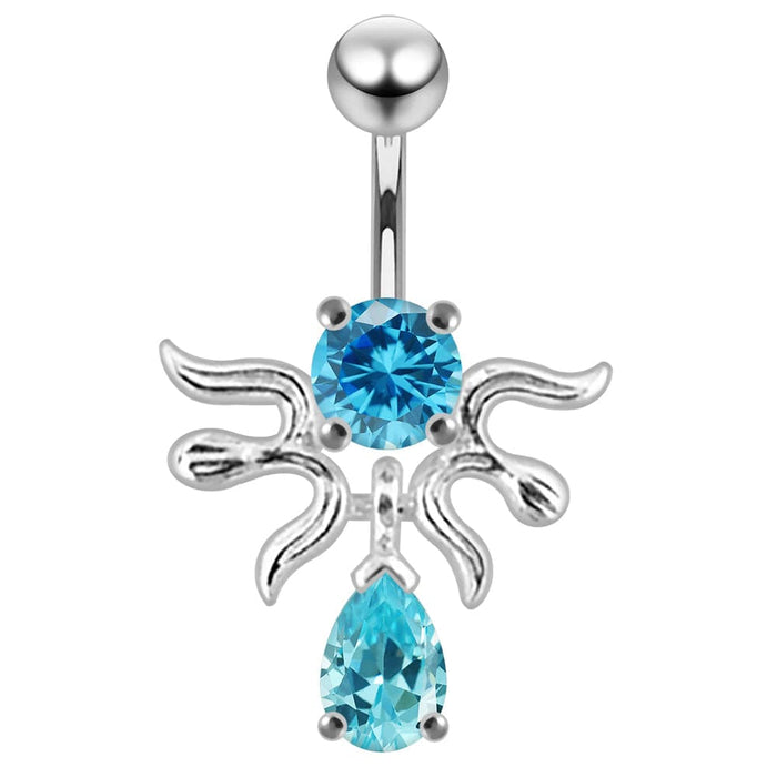 14G SS Moving 925 silver Jeweled Navel Ring - Monster Piercing