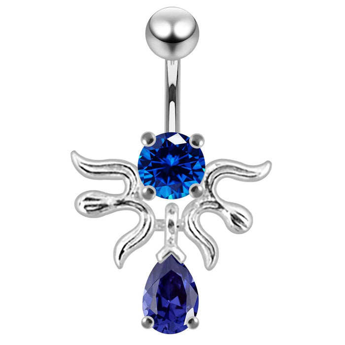 14G SS Moving 925 silver Jeweled Navel Ring - Monster Piercing