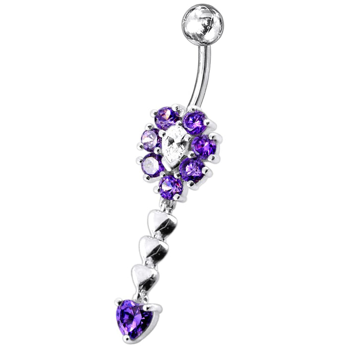 Fancy Flower Dangling Jeweled SS Belly Ring Body JewelryÊ - Monster Piercing