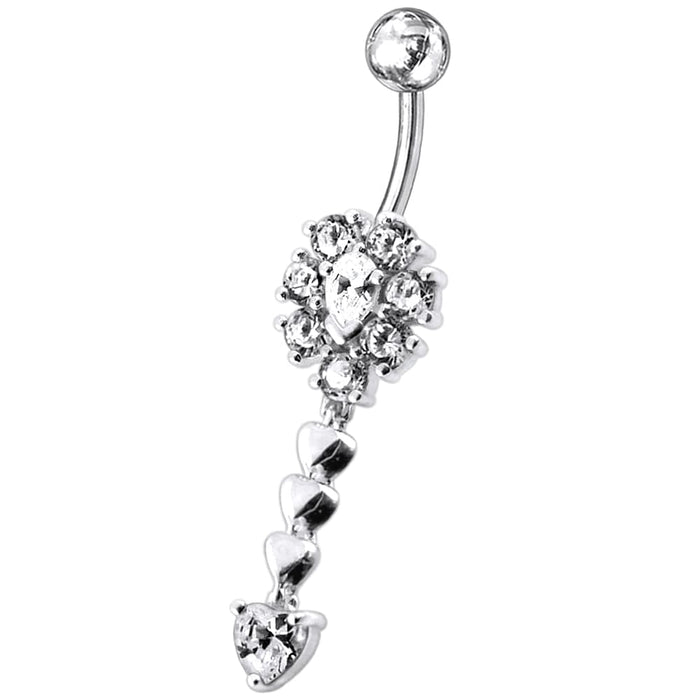 Fancy Flower Dangling Jeweled SS Belly Ring Body JewelryÊ - Monster Piercing