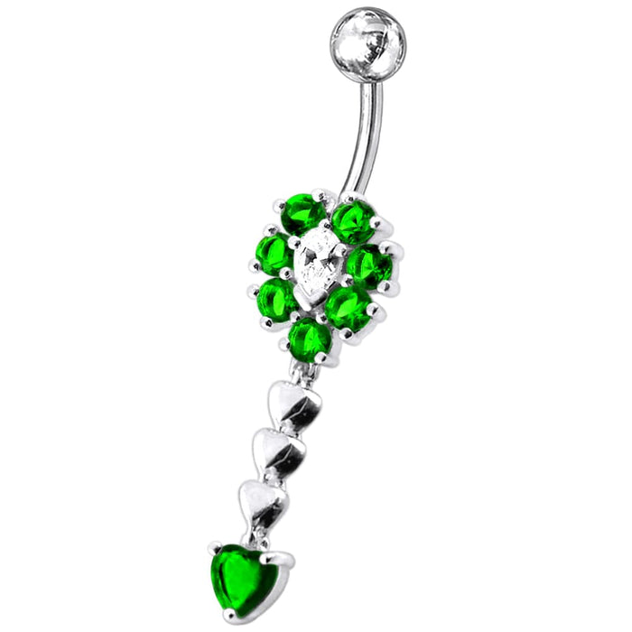 Fancy Flower Dangling Jeweled SS Belly Ring Body JewelryÊ - Monster Piercing