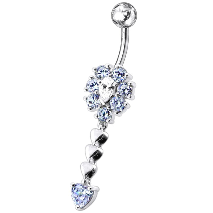 Fancy Flower Dangling Jeweled SS Belly Ring Body JewelryÊ - Monster Piercing