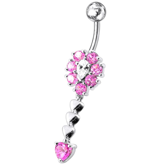 Fancy Flower Dangling Jeweled SS Belly Ring Body JewelryÊ - Monster Piercing