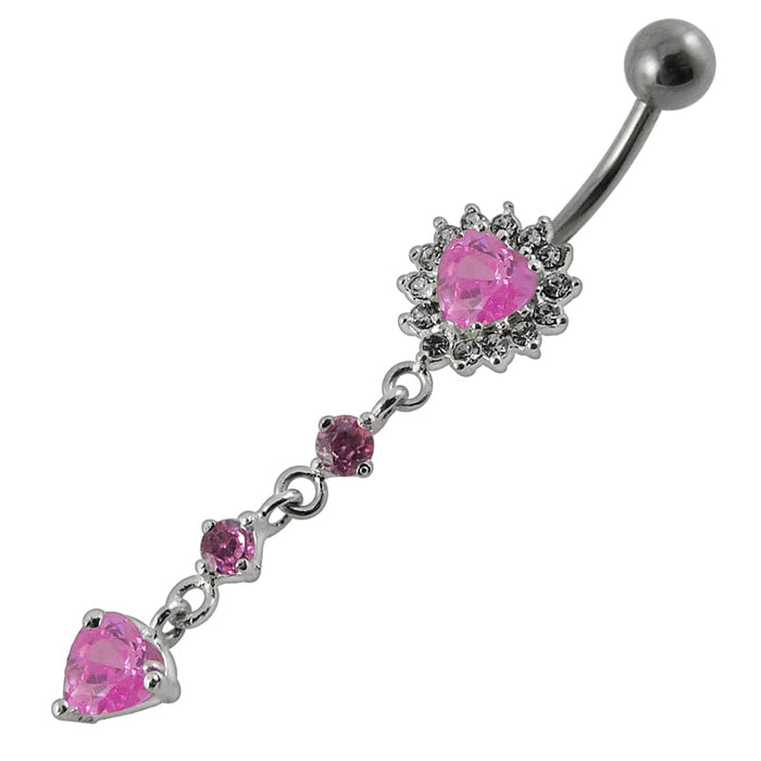 Moving Jeweled Heart Design Navel Ring - Monster Piercing