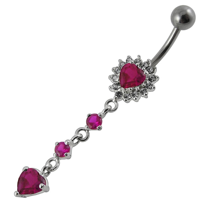 Moving Jeweled Heart Design Navel Ring - Monster Piercing