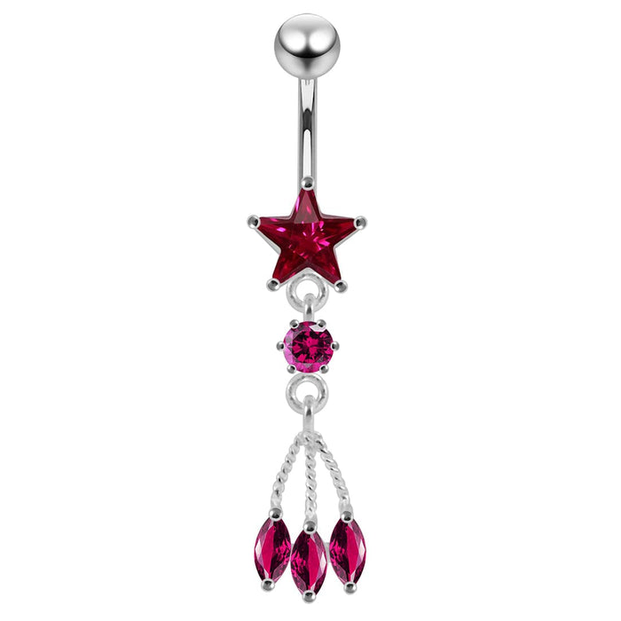 Trendy Dangling Jeweled Navel Ring - Monster Piercing