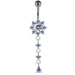 Moving Jeweled Flower Design Curved Bar Belly Ring - Monster Piercing