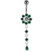 Moving Jeweled Flower Design Curved Bar Belly Ring - Monster Piercing