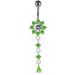 Moving Jeweled Flower Design Curved Bar Belly Ring - Monster Piercing