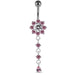 Moving Jeweled Flower Design Curved Bar Belly Ring - Monster Piercing