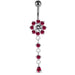 Moving Jeweled Flower Design Curved Bar Belly Ring - Monster Piercing