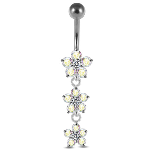 Moving Jeweled Triple Flower Navel Ring - Monster Piercing