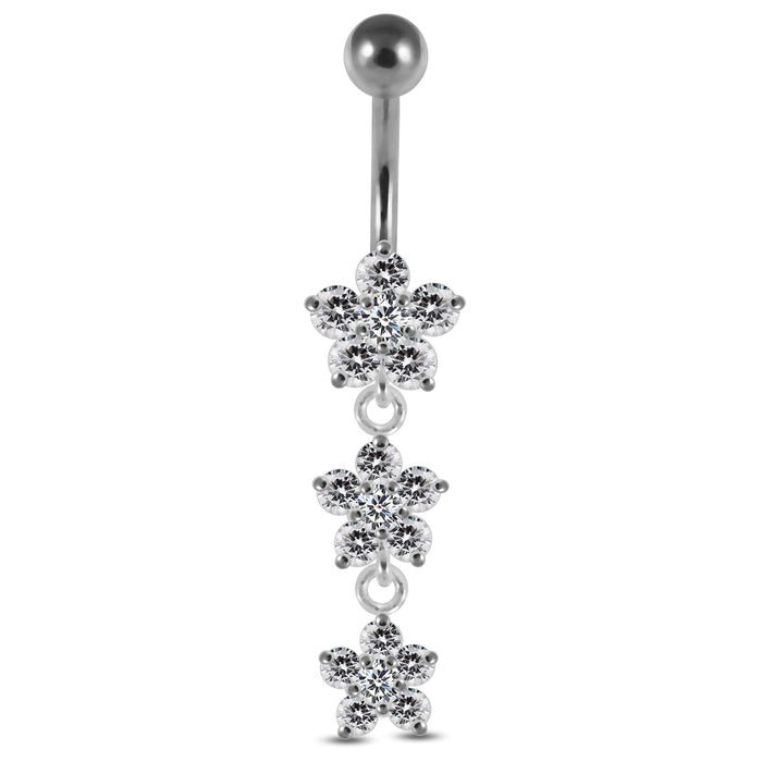 Moving Jeweled Triple Flower Navel Ring - Monster Piercing