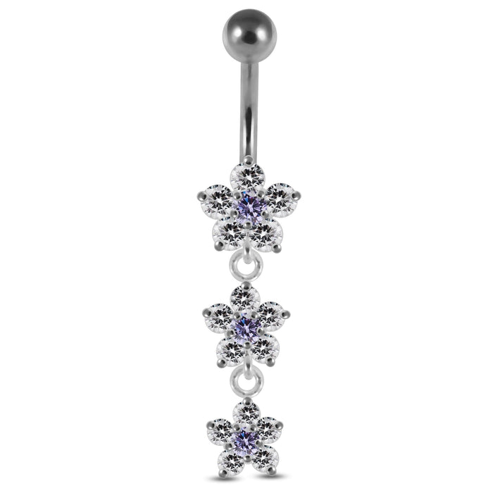 Moving Jeweled Triple Flower Navel Ring - Monster Piercing