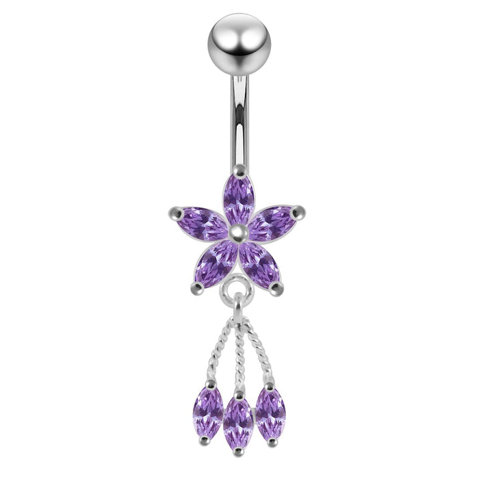 Moving Jeweled Flower Shaped Navel Body Jewelry - Monster Piercing