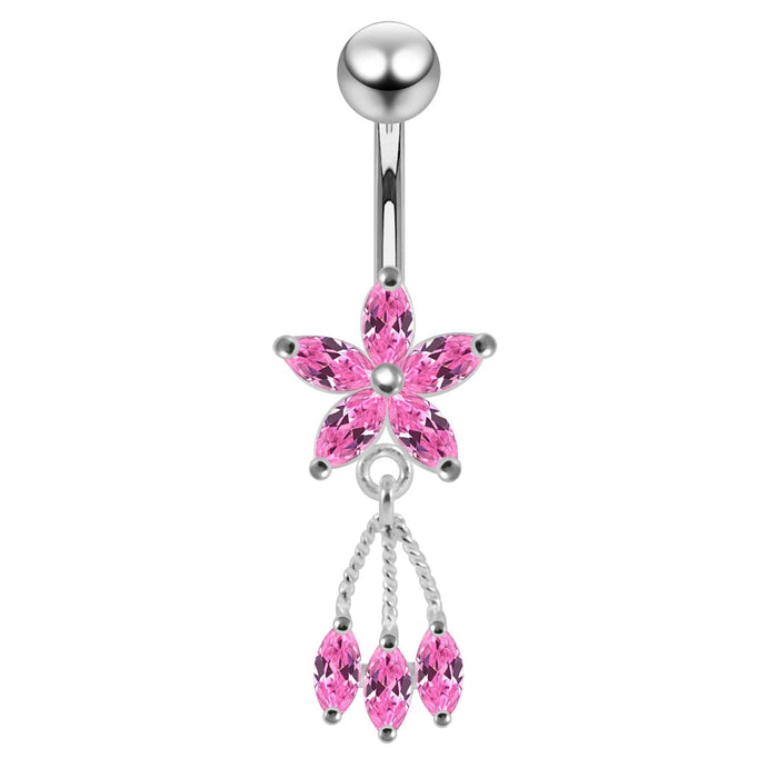 Moving Jeweled Flower Shaped Navel Body Jewelry - Monster Piercing