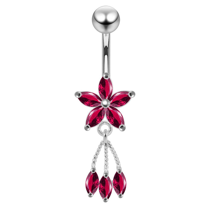 Moving Jeweled Flower Shaped Navel Body Jewelry - Monster Piercing