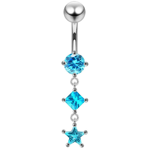 Fancy Silver Dangling Jeweled SS Navel Ring Body Jewelry - Monster Piercing