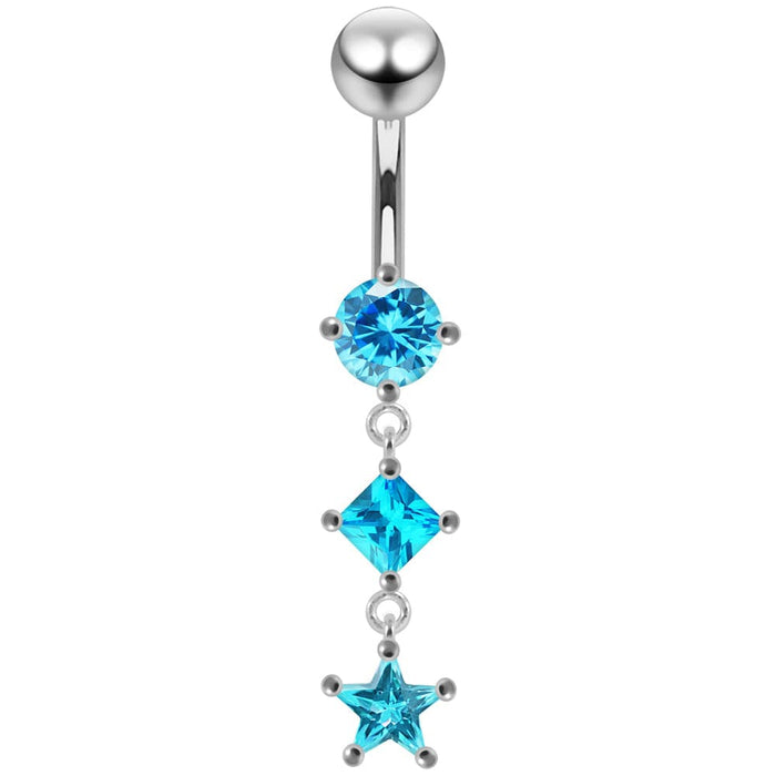 Fancy Silver Dangling Jeweled SS Navel Ring Body Jewelry - Monster Piercing