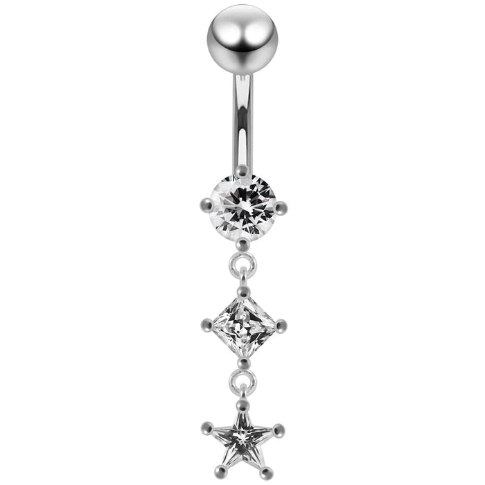 Fancy Silver Dangling Jeweled SS Navel Ring Body Jewelry - Monster Piercing