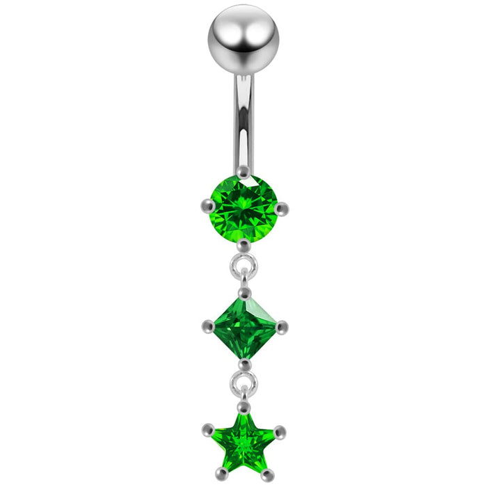 Fancy Silver Dangling Jeweled SS Navel Ring Body Jewelry - Monster Piercing