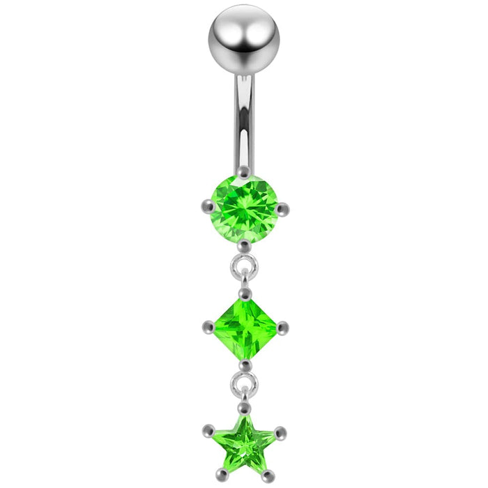 Fancy Silver Dangling Jeweled SS Navel Ring Body Jewelry - Monster Piercing