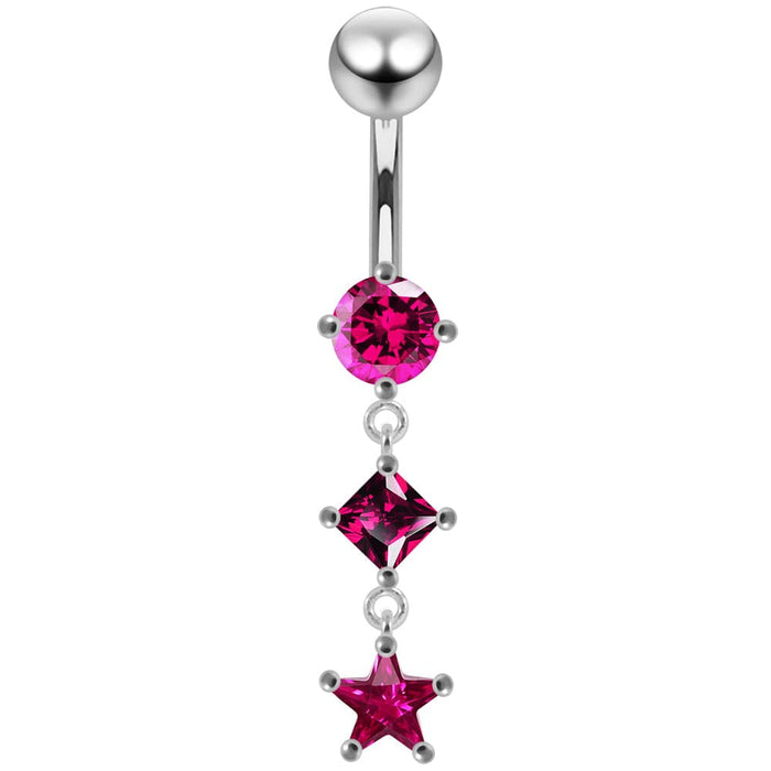 Fancy Silver Dangling Jeweled SS Navel Ring Body Jewelry - Monster Piercing