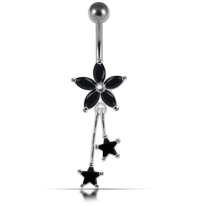 Moving Jeweled Flower Shaped Navel Ring - Monster Piercing