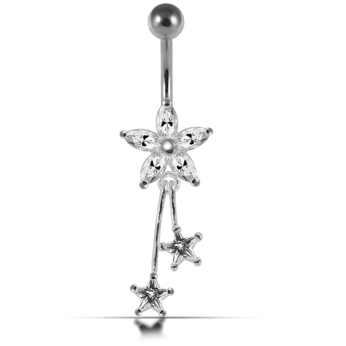 Moving Jeweled Flower Shaped Navel Ring - Monster Piercing