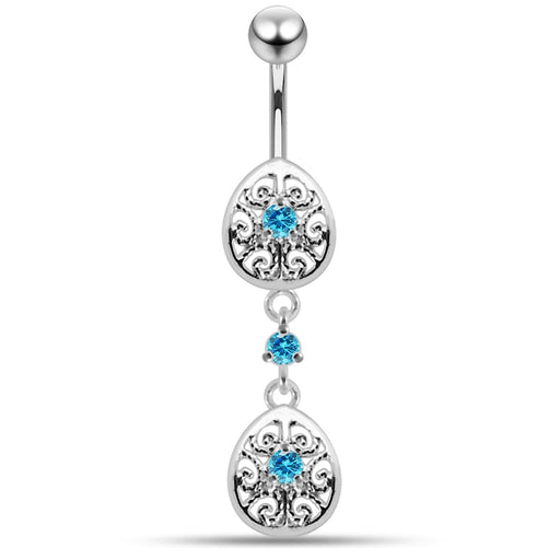 Fancy Silver Jeweled Dangling Belly Ring Body Jewelry - Monster Piercing