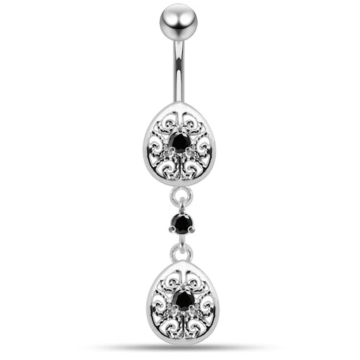 Fancy Silver Jeweled Dangling Belly Ring Body Jewelry - Monster Piercing