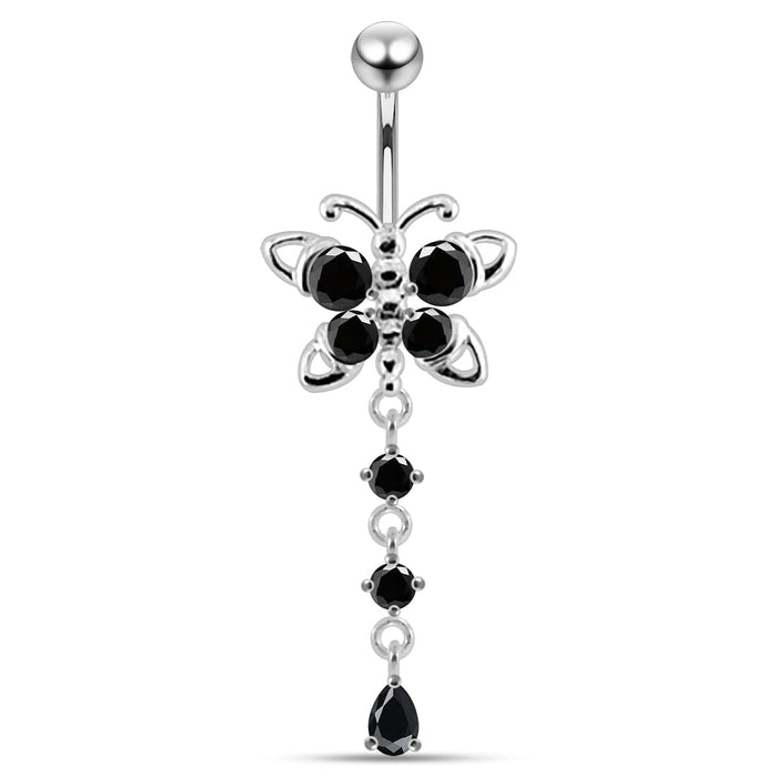 Jeweled Dangling Butterfly Design Belly Button Jewelry - Monster Piercing