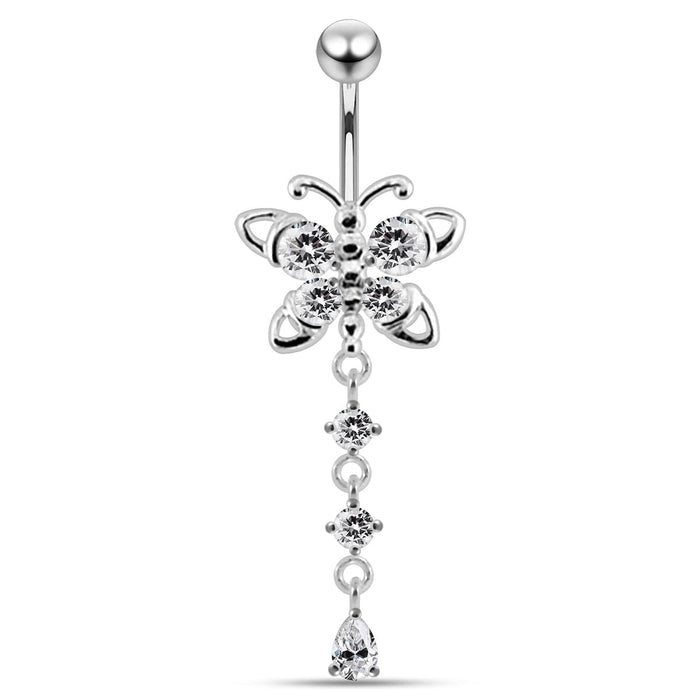 Jeweled Dangling Butterfly Design Belly Button Jewelry - Monster Piercing