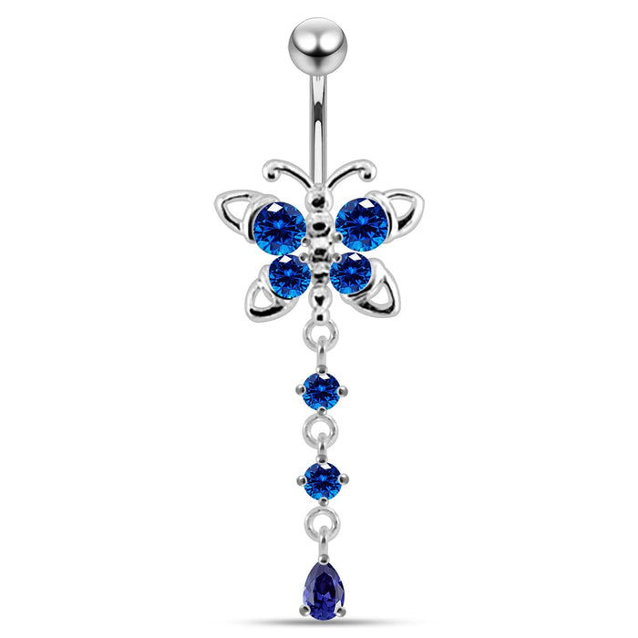 Jeweled Dangling Butterfly Design Belly Button Jewelry - Monster Piercing