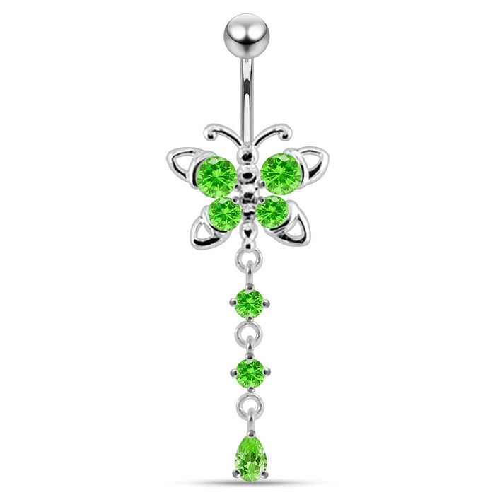 Jeweled Dangling Butterfly Design Belly Button Jewelry - Monster Piercing