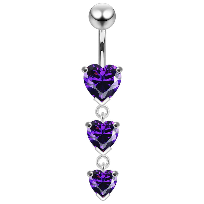 Jeweled Moving Heart Design Navel Ring - Monster Piercing