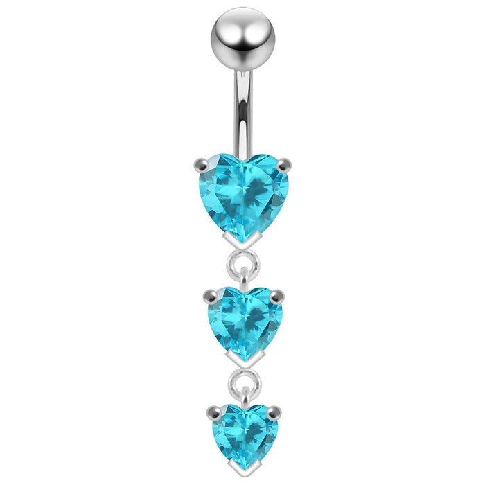 Jeweled Moving Heart Design Navel Ring - Monster Piercing