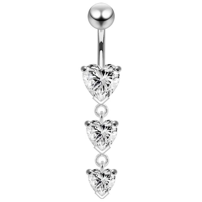 Jeweled Moving Heart Design Navel Ring - Monster Piercing