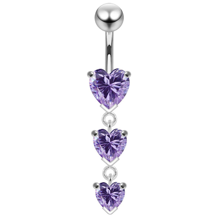 Jeweled Moving Heart Design Navel Ring - Monster Piercing