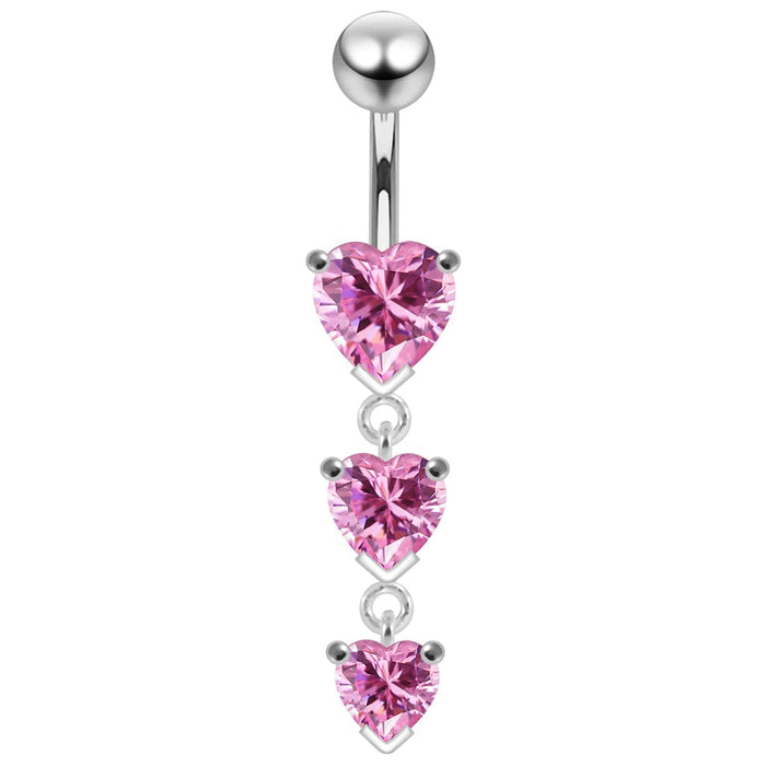 Jeweled Moving Heart Design Navel Ring - Monster Piercing