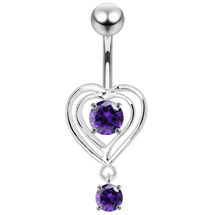 Moving Jeweled Heart Design Belly Ring - Monster Piercing