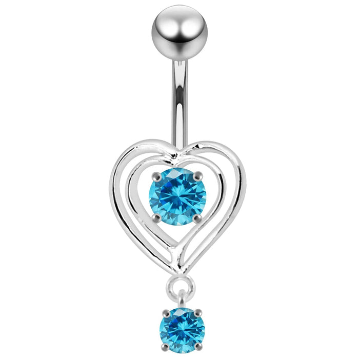 Moving Jeweled Heart Design Belly Ring - Monster Piercing