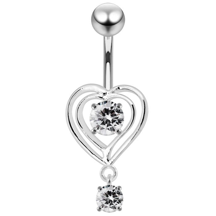 Moving Jeweled Heart Design Belly Ring - Monster Piercing